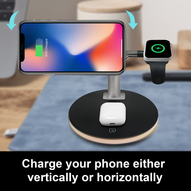 3-In-1 Wireless Charger Stand - LED Light, For Apple Devices