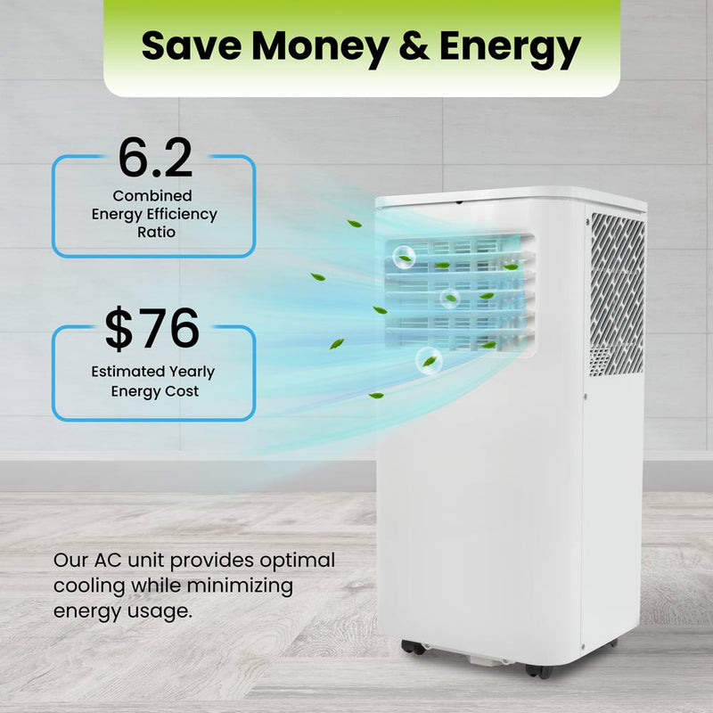 8000 BTU Portable Air Conditioner with Remote, 24H Timer, Dehumidifier, Window Mount Kit Included