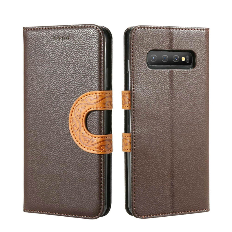 Samsung Galaxy S10 Leather Wallet Case with Tribal Strap - Gorilla Gadgets