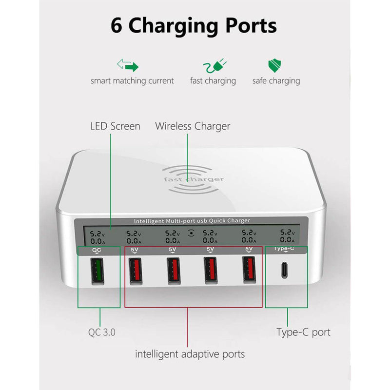 Qi Wireless Charging Station with 5 USB Ports - Gorilla Gadgets