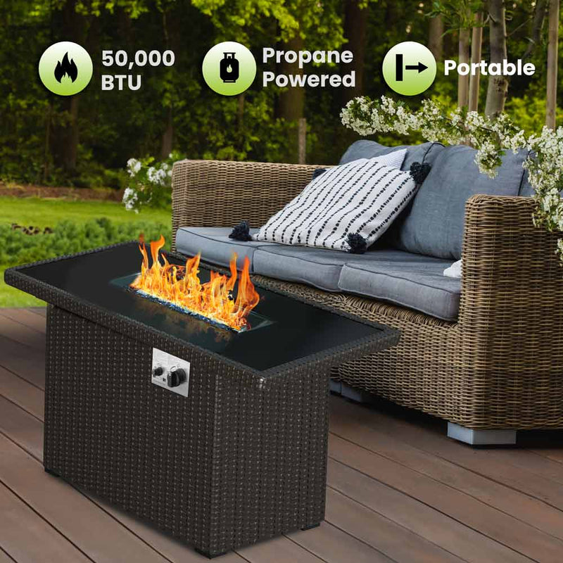 Outdoor Propane Fire Pit Table - 44in, 50,000 BTU