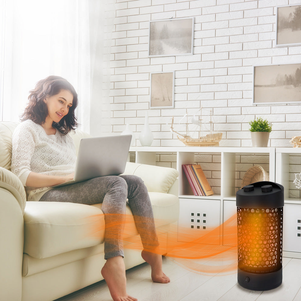 Woman Working Besides Indoor Portable Heater