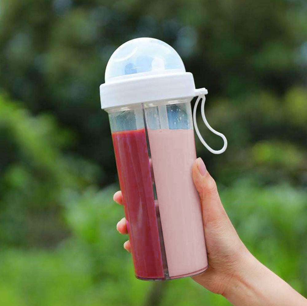 2-in-1 Double Straw Bottle Leak Proof 600 ML 