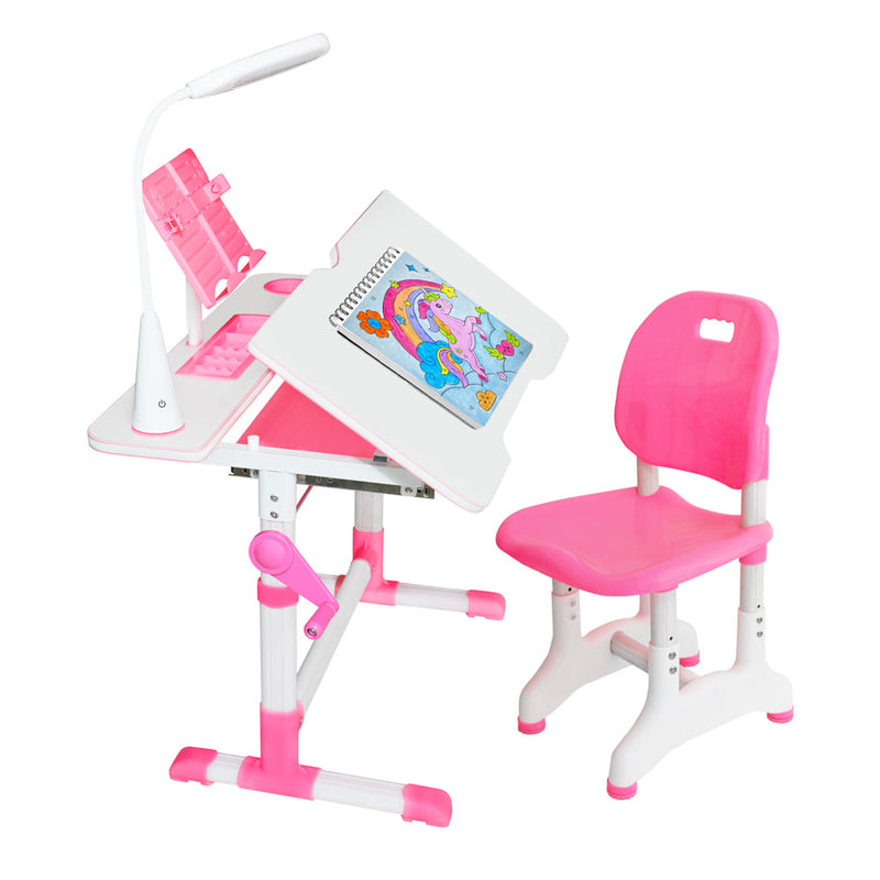 Height Adjustable Desk for Kids - Chair, Book Stand, Drawers, LED Lamp