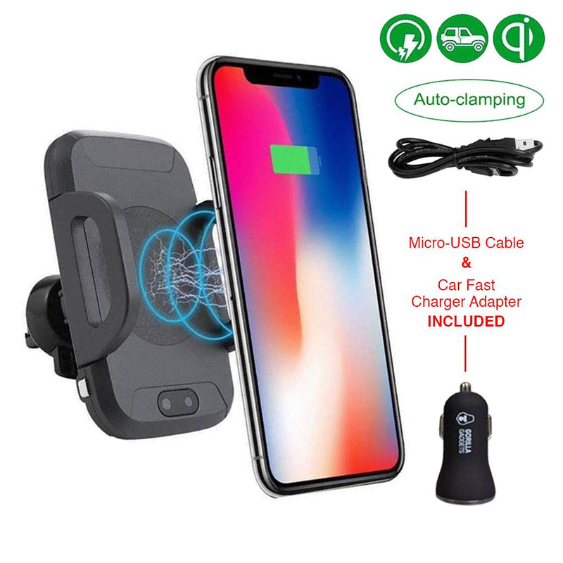 Wireless Charger Car Mount with Sensor Auto-Clamp and QC 3.0 Adapter - Gorilla Gadgets