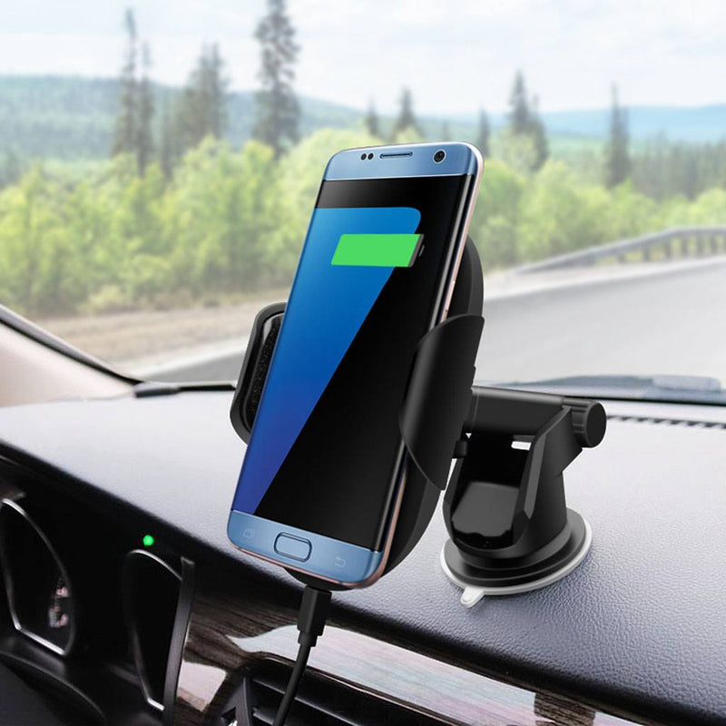 Wireless Charger Car Mount with Sensor Auto-Clamp and QC 3.0 Adapter - Gorilla Gadgets